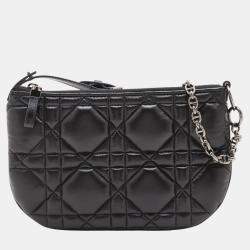 Pre Owned Dior Black Mini Calfskin Macrocannage Dior Caro Tulip Bag