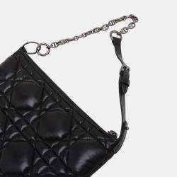 Pre Owned Dior Black Mini Calfskin Macrocannage Dior Caro Tulip Bag