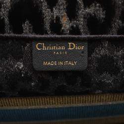 Pre Owned Dior Black Grey Mizza Medium Embroidered Velvet Leopard Book Tote