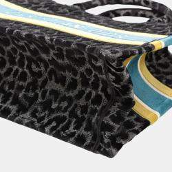 Pre Owned Dior Black Grey Mizza Medium Embroidered Velvet Leopard Book Tote