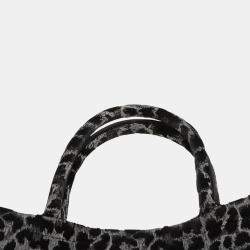 Pre Owned Dior Black Grey Mizza Medium Embroidered Velvet Leopard Book Tote