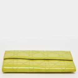Pre Owned Dior Light Green Cannage Patent Leather Rendezvous Wallet on Chain