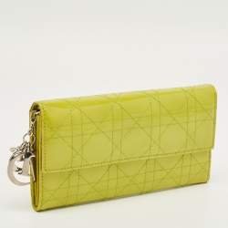 Pre Owned Dior Light Green Cannage Patent Leather Rendezvous Wallet on Chain