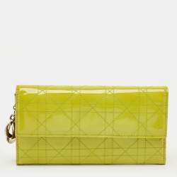 Pre Owned Dior Light Green Cannage Patent Leather Rendezvous Wallet on Chain