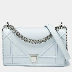 Pre Owned Dior Light Blue Cannage Leather Small Diorama Flap Bag