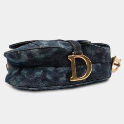 Pre Owned Dior Blue Denim Tie Dye Saddle Bag