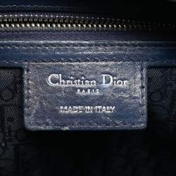 Pre Owned Dior Navy Blue Cannage Leather Large Lady Dior Tote