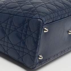 Pre Owned Dior Navy Blue Cannage Leather Large Lady Dior Tote