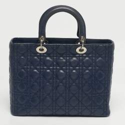Pre Owned Dior Navy Blue Cannage Leather Large Lady Dior Tote