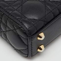 Pre Owned Dior Black Cannage Leather Micro Lady Dior Tote