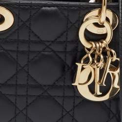 Pre Owned Dior Black Cannage Leather Micro Lady Dior Tote