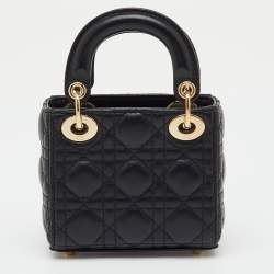 Pre Owned Dior Black Cannage Leather Micro Lady Dior Tote