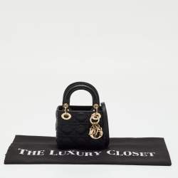 Pre Owned Dior Black Cannage Leather Micro Lady Dior Tote