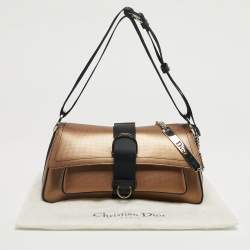 Pre Owned Dior Bronze/Black Leather and Fabric Hardcore Shoulder Bag