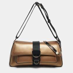 Pre Owned Dior Bronze/Black Leather and Fabric Hardcore Shoulder Bag