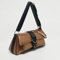 Pre Owned Dior Bronze/Black Leather and Fabric Hardcore Shoulder Bag