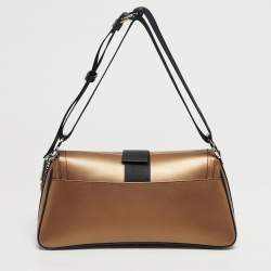 Pre Owned Dior Bronze/Black Leather and Fabric Hardcore Shoulder Bag