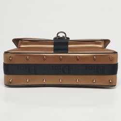 Pre Owned Dior Bronze/Black Leather and Fabric Hardcore Shoulder Bag
