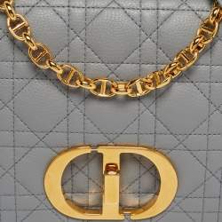 Pre Owned Dior Grey Cannage Leather Medium Caro Shoulder Bag
