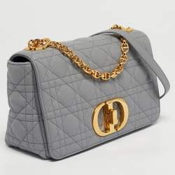 Pre Owned Dior Grey Cannage Leather Medium Caro Shoulder Bag