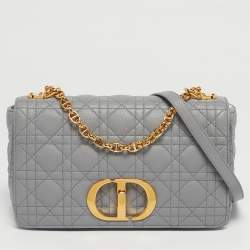 Pre Owned Dior Grey Cannage Leather Medium Caro Shoulder Bag