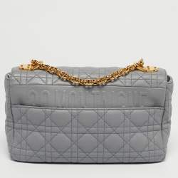 Pre Owned Dior Grey Cannage Leather Medium Caro Shoulder Bag