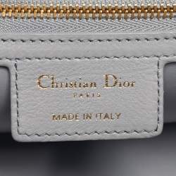 Pre Owned Dior Grey Cannage Leather Medium Caro Shoulder Bag