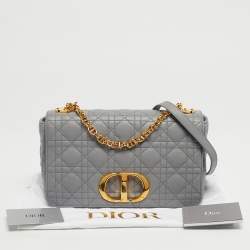 Pre Owned Dior Grey Cannage Leather Medium Caro Shoulder Bag