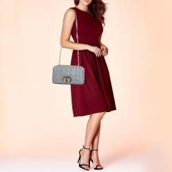 Pre Owned Dior Grey Cannage Leather Medium Caro Shoulder Bag