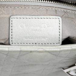 Pre Owned Dior Silver Mini Iridescent Lambskin Cannage Lady Dior