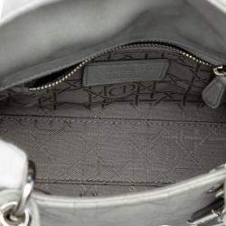 Pre Owned Dior Silver Mini Iridescent Lambskin Cannage Lady Dior