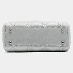 Pre Owned Dior Silver Mini Iridescent Lambskin Cannage Lady Dior