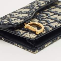 Pre Owned Dior Navy Blue Oblique Canvas and Leather Saddle Card Case