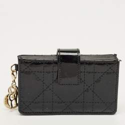 Pre Owned Dior Black Cannage Patent Leather Lady Dior Gusset Card Holder