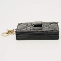 Pre Owned Dior Black Cannage Patent Leather Lady Dior Gusset Card Holder