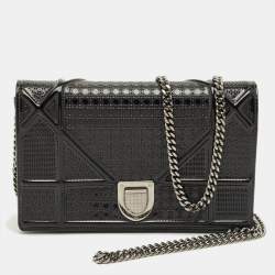 Pre Owned Dior Black Microcannage Patent Leather Diorama Wallet on Chain
