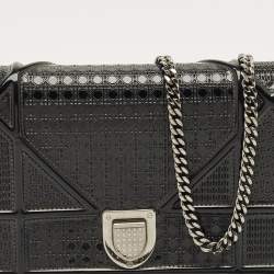 Pre Owned Dior Black Microcannage Patent Leather Diorama Wallet on Chain
