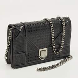 Pre Owned Dior Black Microcannage Patent Leather Diorama Wallet on Chain