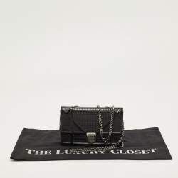 Pre Owned Dior Black Microcannage Patent Leather Diorama Wallet on Chain