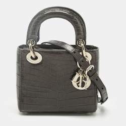 Pre Owned Dior Dark Grey Alligator Mini Lady Dior Tote