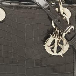 Pre Owned Dior Dark Grey Alligator Mini Lady Dior Tote
