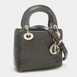 Pre Owned Dior Dark Grey Alligator Mini Lady Dior Tote
