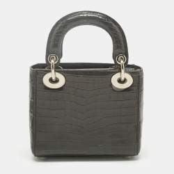 Pre Owned Dior Dark Grey Alligator Mini Lady Dior Tote