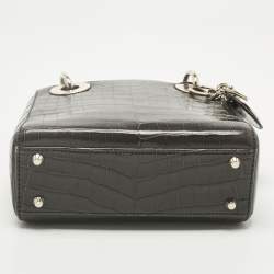 Pre Owned Dior Dark Grey Alligator Mini Lady Dior Tote