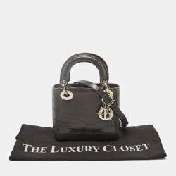 Pre Owned Dior Dark Grey Alligator Mini Lady Dior Tote