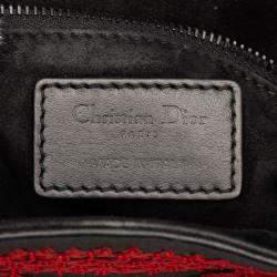 Pre Owned Dior Black/Red Medium Smooth Calfskin Embroidered Heart Playing Cards Lady Dior