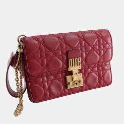Pre Owned Dior Red Lambskin Cannage DiorAddict Wristlet Clutch