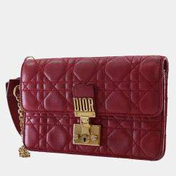 Pre Owned Dior Red Lambskin Cannage DiorAddict Wristlet Clutch