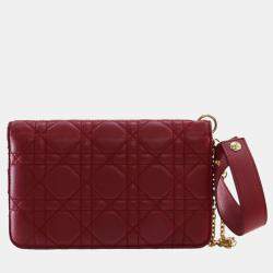 Pre Owned Dior Red Lambskin Cannage DiorAddict Wristlet Clutch