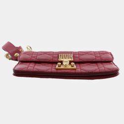 Pre Owned Dior Red Lambskin Cannage DiorAddict Wristlet Clutch